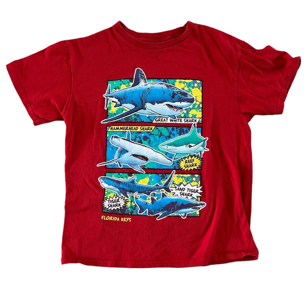 Vintage Souvenir Youth M Red Shark Shirt Florida Keys Hammerhead Great White